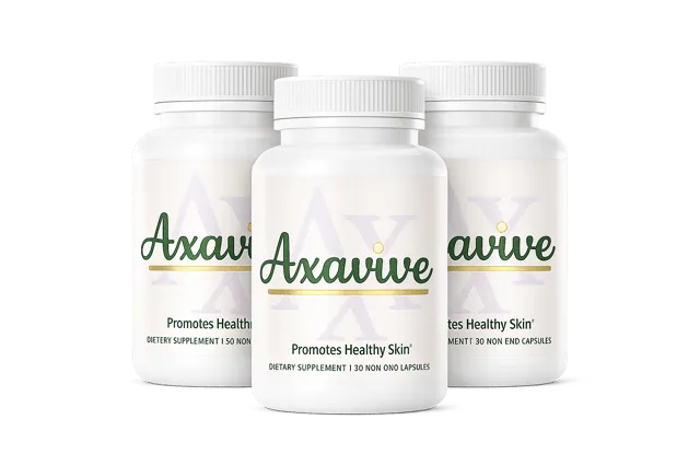 Three bottles of Axavive skin renewal supplement